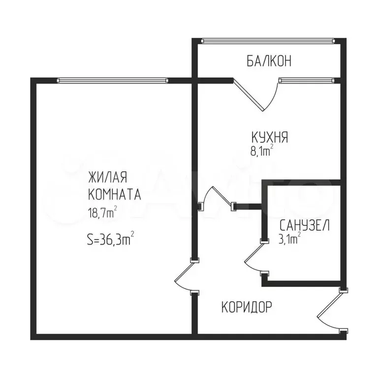 1-к. квартира, 36,3 м, 2/3 эт. - Фото 0