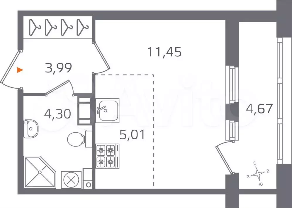 Квартира-студия, 27,1 м, 6/10 эт. - Фото 0