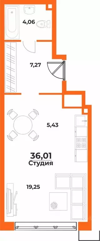 Студия Хабаровский край, Хабаровск Воронежская ул. (36.01 м) - Фото 0