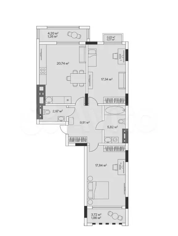 2-к. квартира, 77,9 м, 4/7 эт. - Фото 1