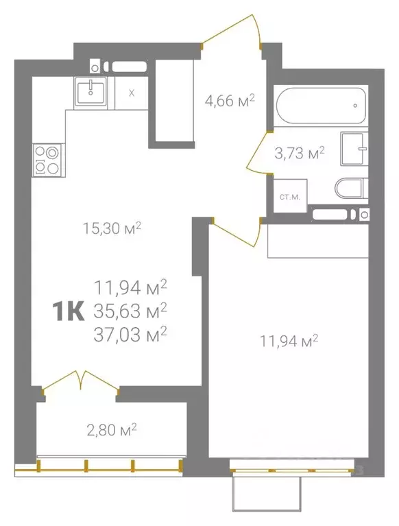 1-к кв. Нижегородская область, Нижний Новгород Ветеринарная ул. (37.03 ... - Фото 2