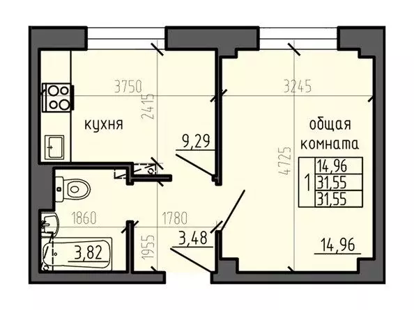 1-комнатная квартира: Красноярск, микрорайон Ясный (31.6 м) - Фото 0