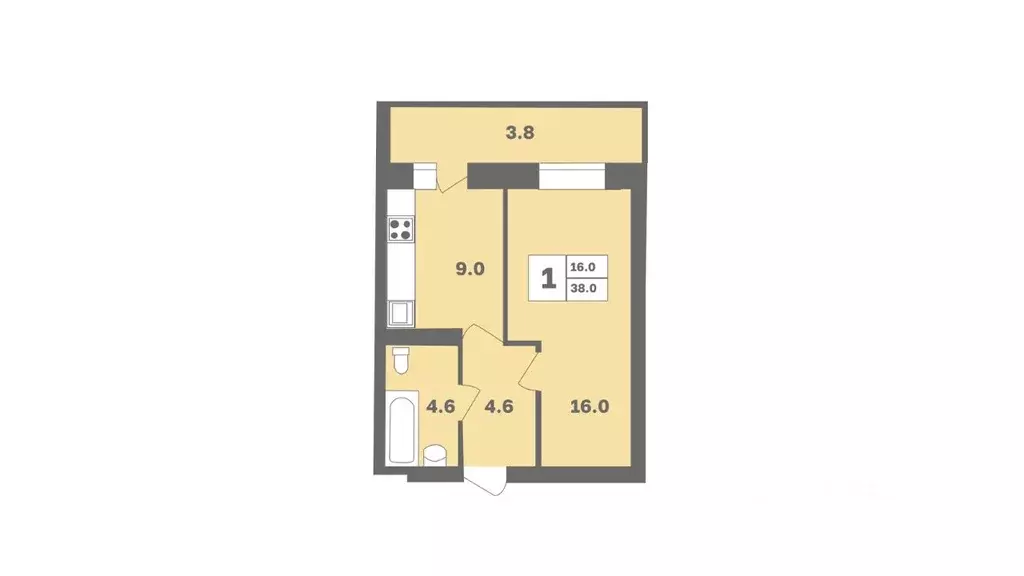 1-к кв. Башкортостан, Уфа Дагестанская ул., лит11 (38.0 м) - Фото 1