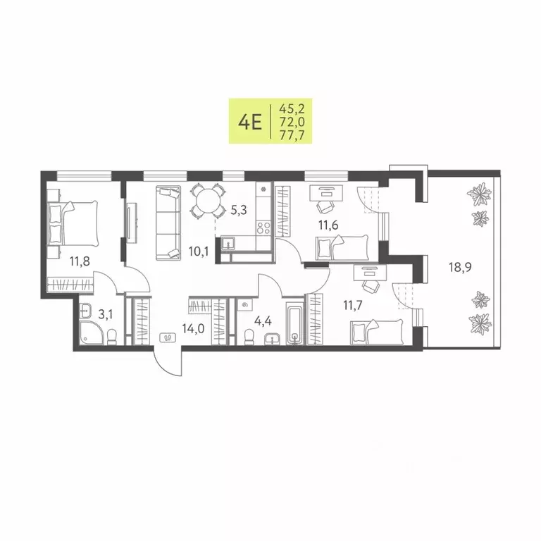 4-к кв. Пермский край, Пермь ул. Левченко, 8 (77.7 м) - Фото 1