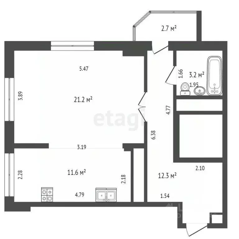 1-к кв. Тюменская область, Тюмень ул. Максима Горького, 68к1 (48.3 м) - Фото 1