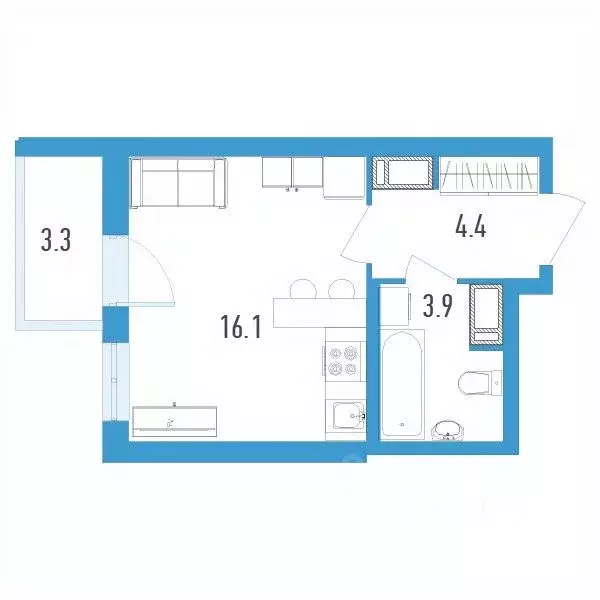 Студия Санкт-Петербург ул. Вадима Шефнера, 4 (26.1 м) - Фото 0