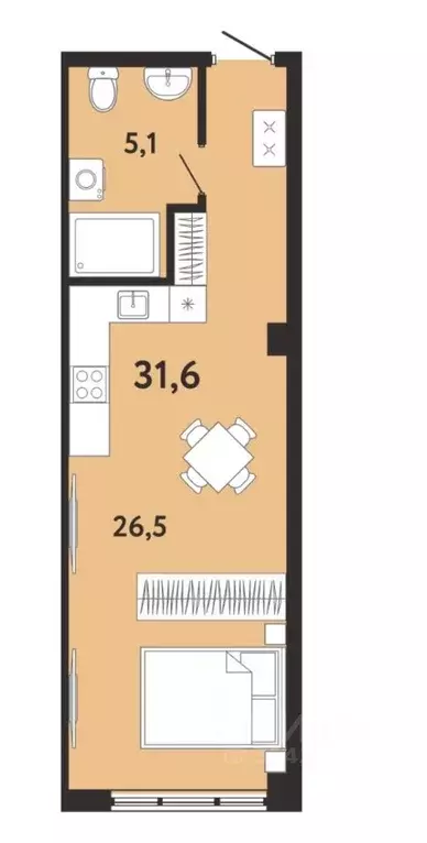 Студия Крым, Ялта ул. Киевская, 44 (31.6 м) - Фото 1