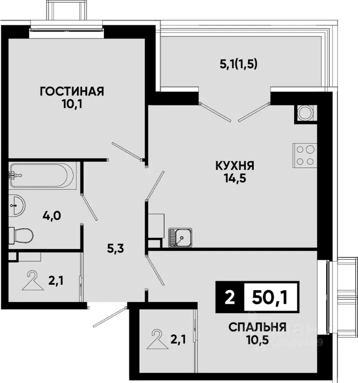 2-к кв. Ставропольский край, Кисловодск Моя Легенда жилой комплекс ... - Фото 1