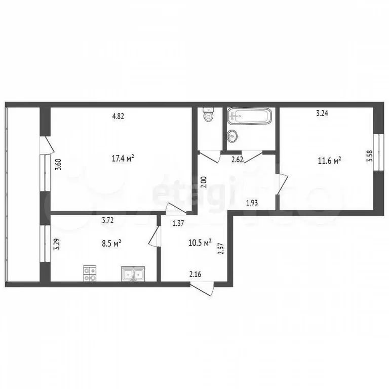 2-к. квартира, 55 м, 6/6 эт. - Фото 0