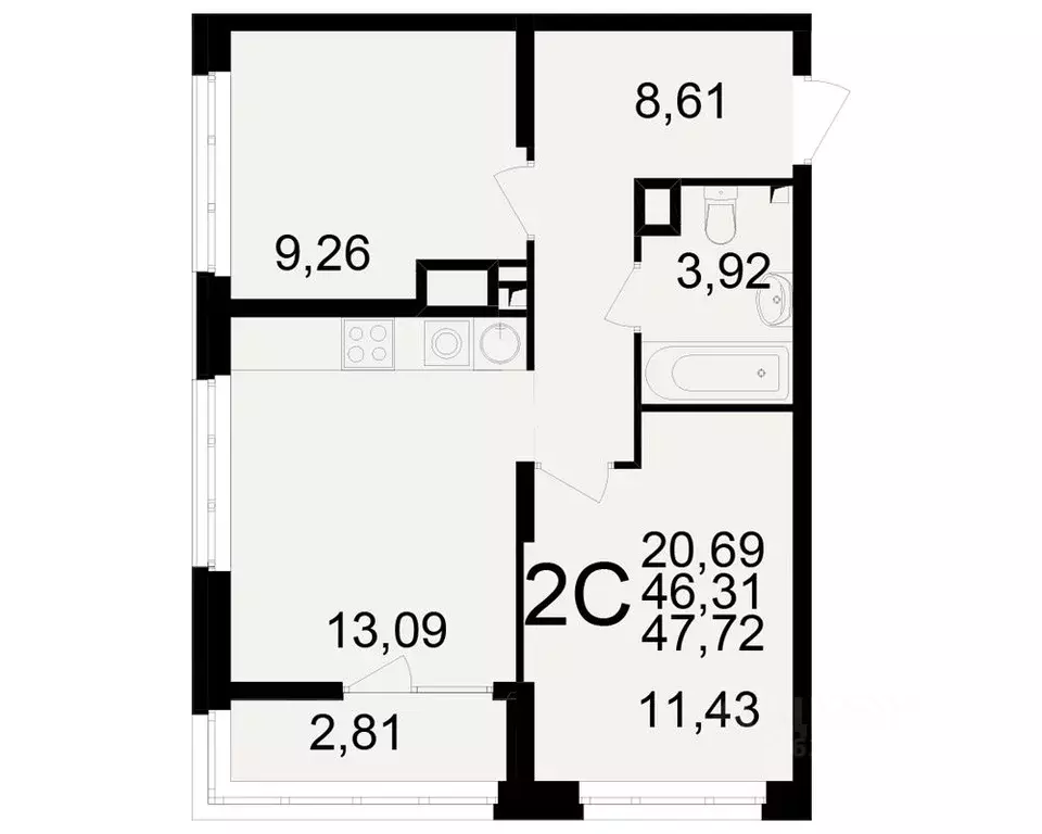 2-к кв. Рязанская область, Рязань Аура жилой комплекс (46.31 м) - Фото 1