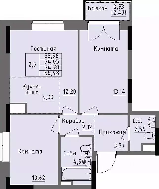 2-к кв. Удмуртия, Ижевск Строитель жилрайон, 4-й мкр,  (54.78 м) - Фото 0