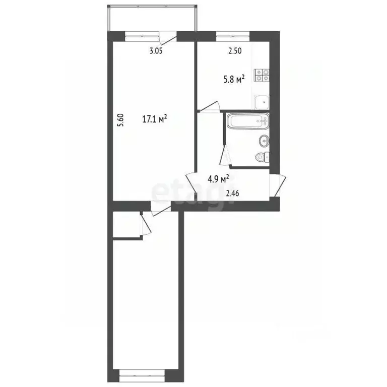 2-к кв. Ростовская область, Новошахтинск просп. Ленина, 42 (43.0 м) - Фото 1