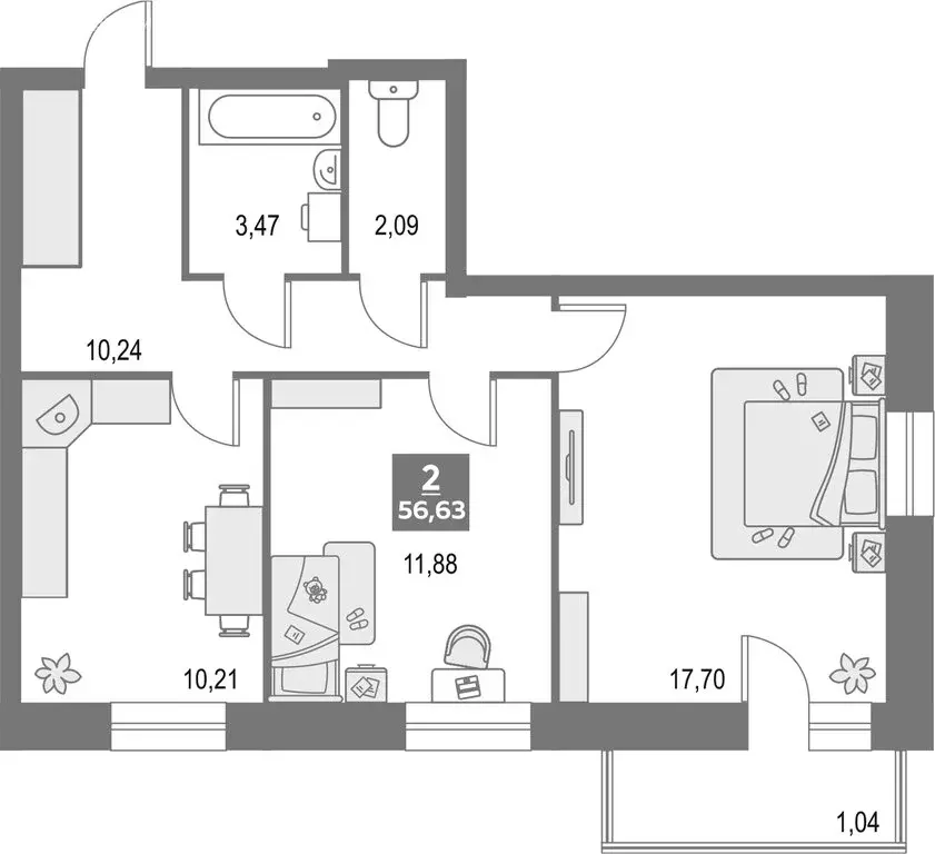 3-комнатная квартира: Киров, улица Рудницкого, 14 (56.63 м) - Фото 1