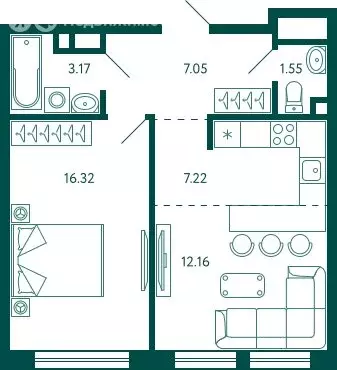 1-комнатная квартира: Уфа, жилой район Зелёная Роща, жилой комплекс ... - Фото 0