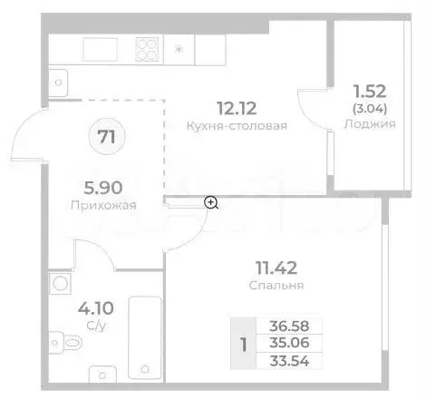 1-к. квартира, 36,6 м, 8/10 эт. - Фото 1