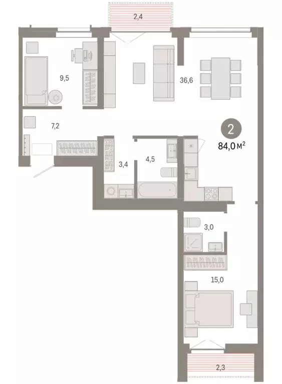 2-комнатная квартира: Новосибирск, Большевистская улица, 66 (83.96 м) - Фото 2