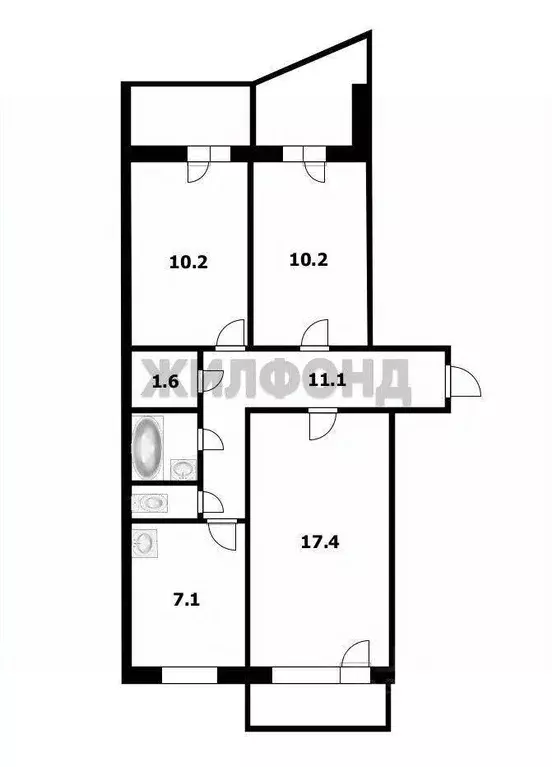 Квартира, 3 комнаты, 60.6 м - Фото 1