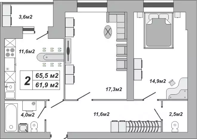 2-к кв. Тамбовская область, Тамбов ул. Чичерина, 7/3 (65.5 м) - Фото 0