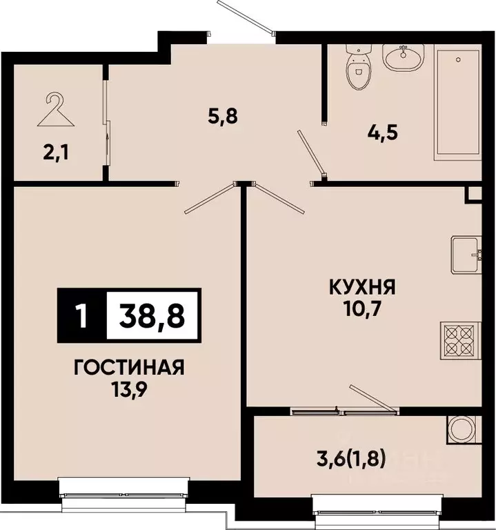 1-к кв. Ставропольский край, Кисловодск  (38.8 м) - Фото 0