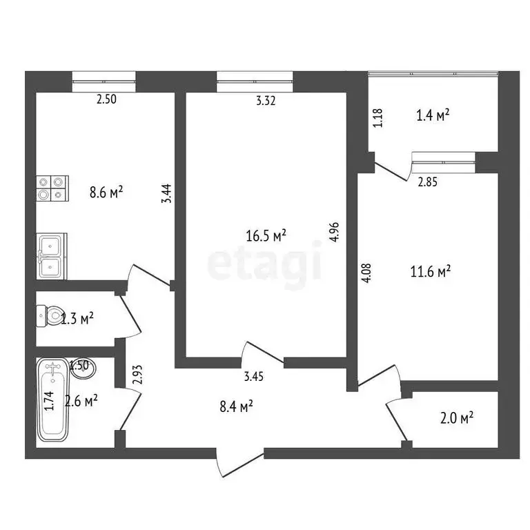 2-комнатная квартира: Стерлитамак, улица Гоголя, 105 (51 м) - Фото 1