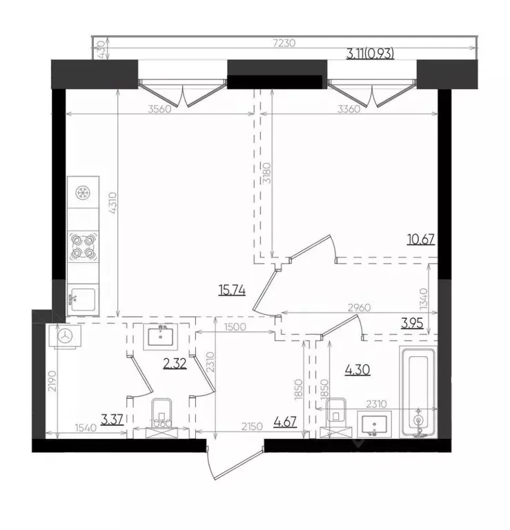 1-к кв. Татарстан, Казань Яналиф жилой комплекс (45.95 м) - Фото 1