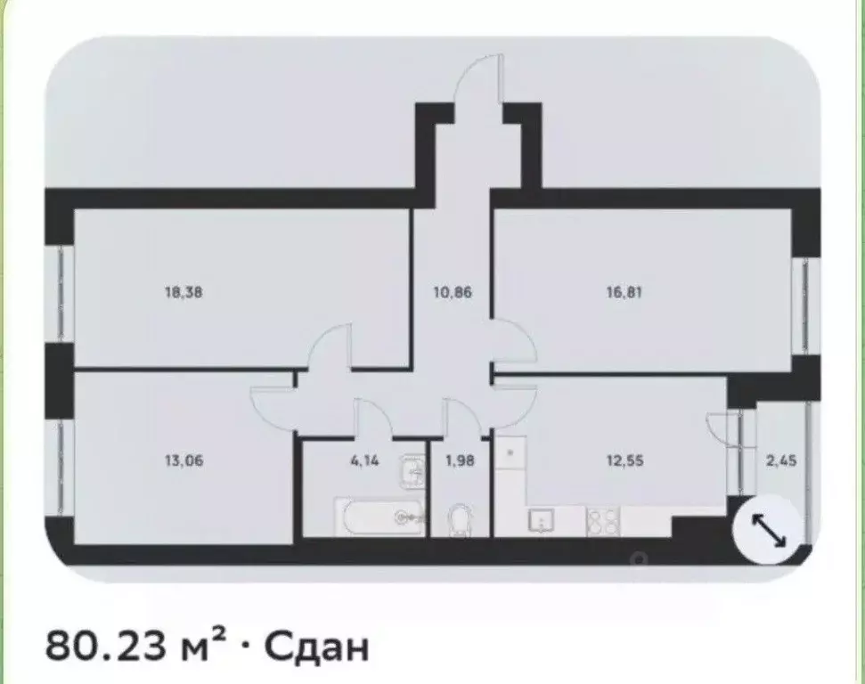 3-к кв. Тульская область, Тула Новая Тула мкр,  (80.23 м) - Фото 1