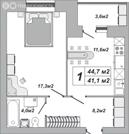 1-комнатная квартира: Тамбов, улица Чичерина, 7к2 (44.7 м) - Фото 0