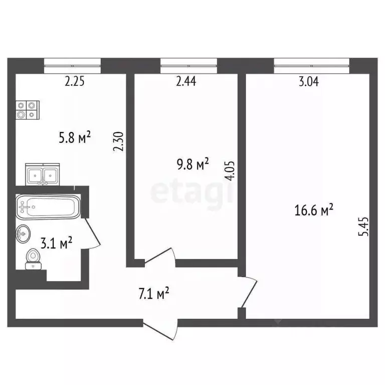 2-к кв. Архангельская область, Архангельск ул. Попова, 25 (42.4 м) - Фото 2