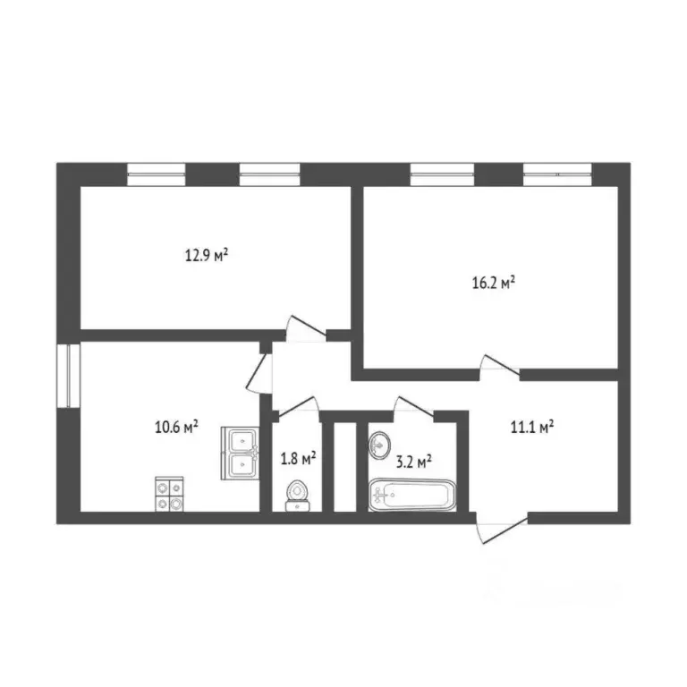 2-к кв. Тюменская область, Тюмень Новгородская ул., 1 (55.4 м) - Фото 2