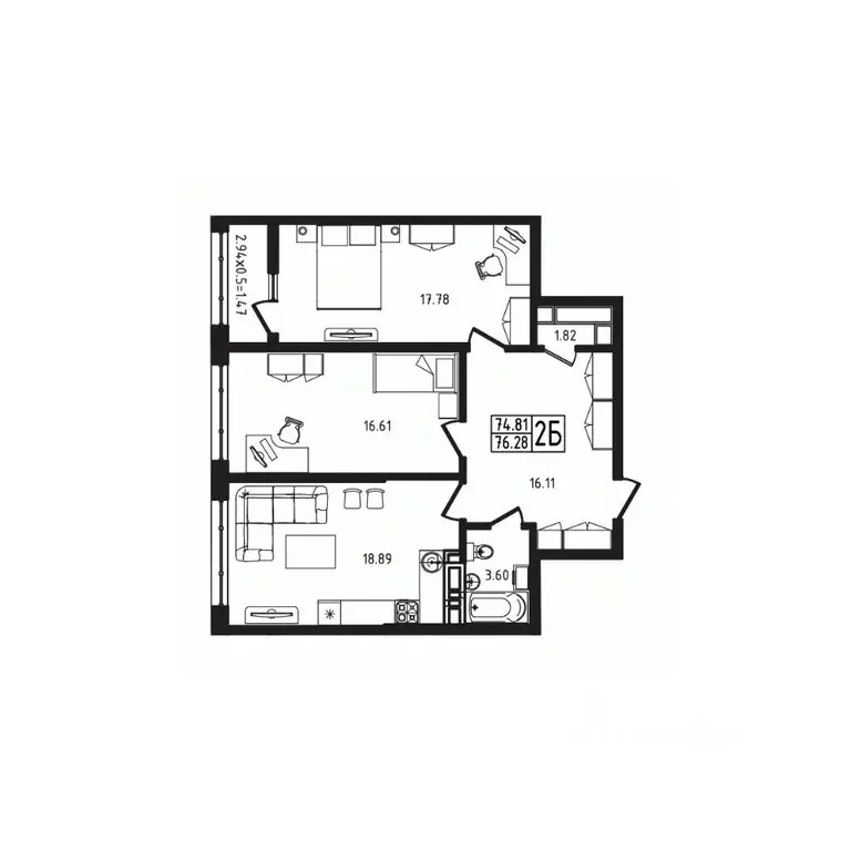 2-к кв. Адыгея, Майкоп  (76.28 м) - Фото 1