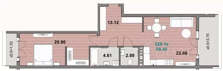 1-к кв. Калининградская область, Зеленоградск ул. Гагарина (70.19 м) - Фото 1