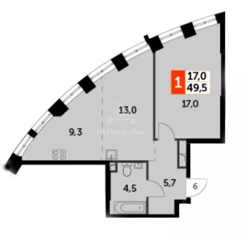 1-к кв. Москва Сидней Сити жилой комплекс, к2/1 (49.5 м) - Фото 0