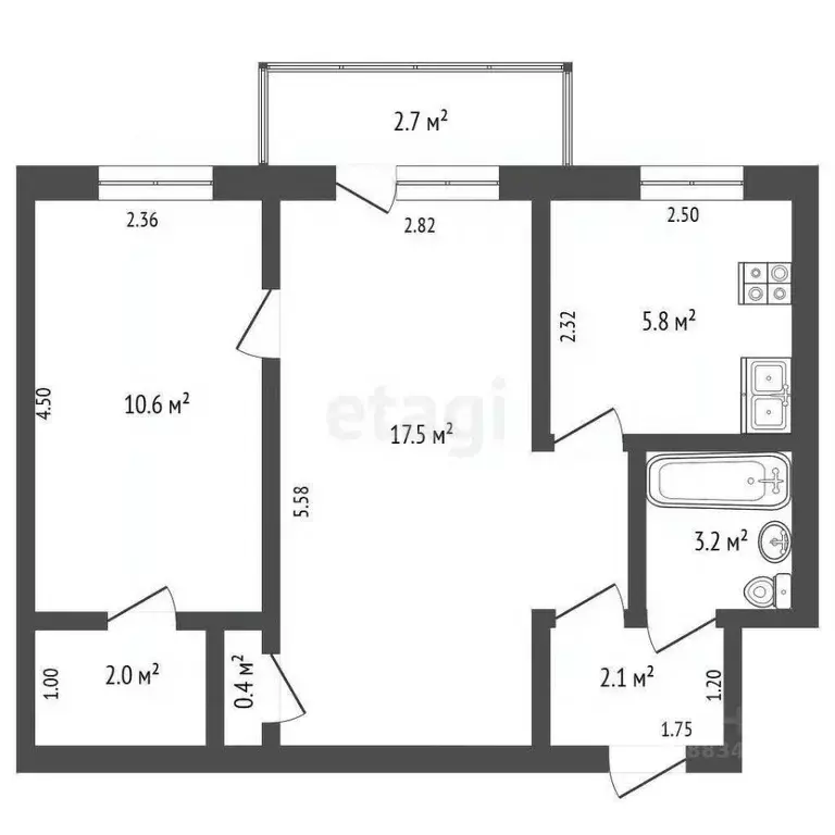 2-к кв. Хабаровский край, Комсомольск-на-Амуре Ленинградская ул., 26 ... - Фото 2