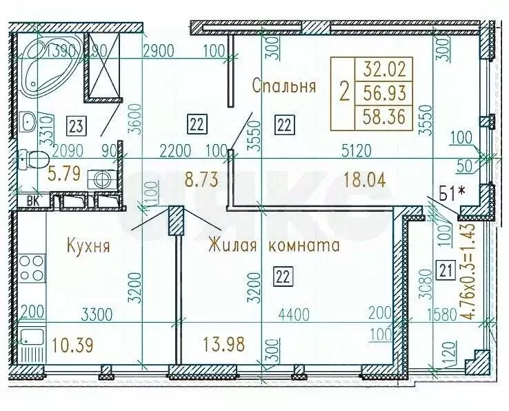 2-к кв. Краснодарский край, Анапа Таманская ул., 121к2 (62.0 м) - Фото 1