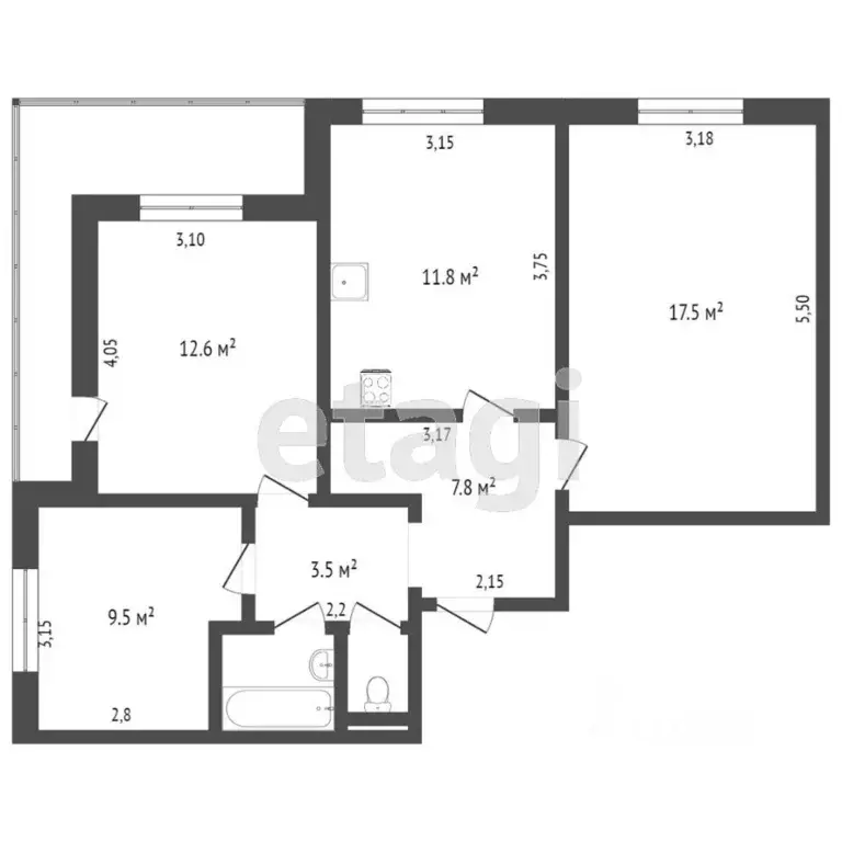 3-к кв. Крым, Симферополь ул. Куйбышева (69.0 м) - Фото 0