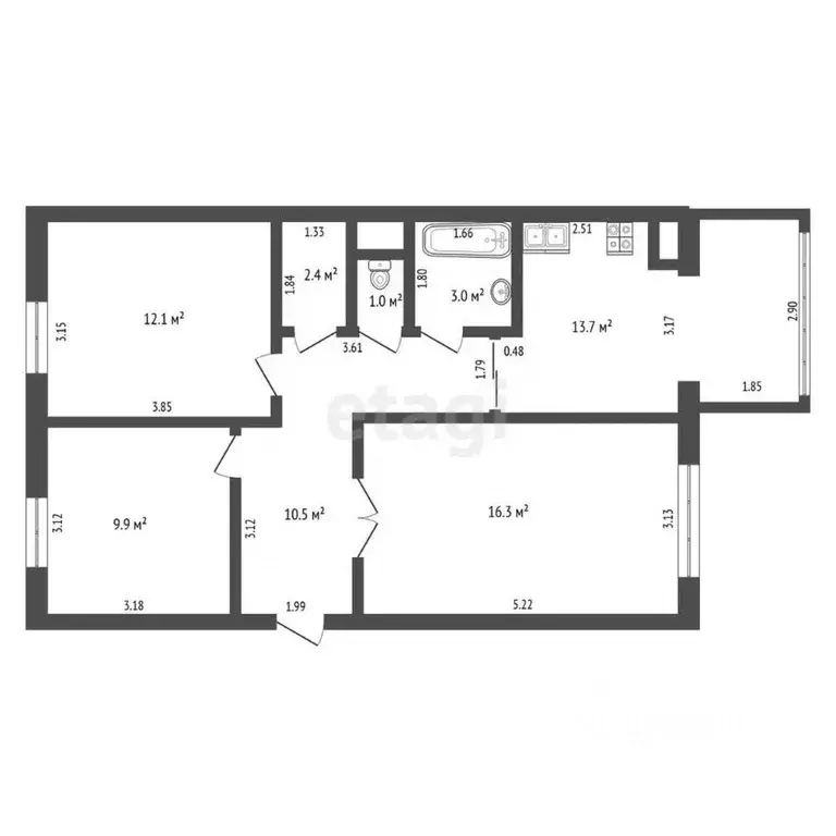 3-к кв. Ханты-Мансийский АО, Нягань 4-й мкр, 12 (68.9 м) - Фото 1