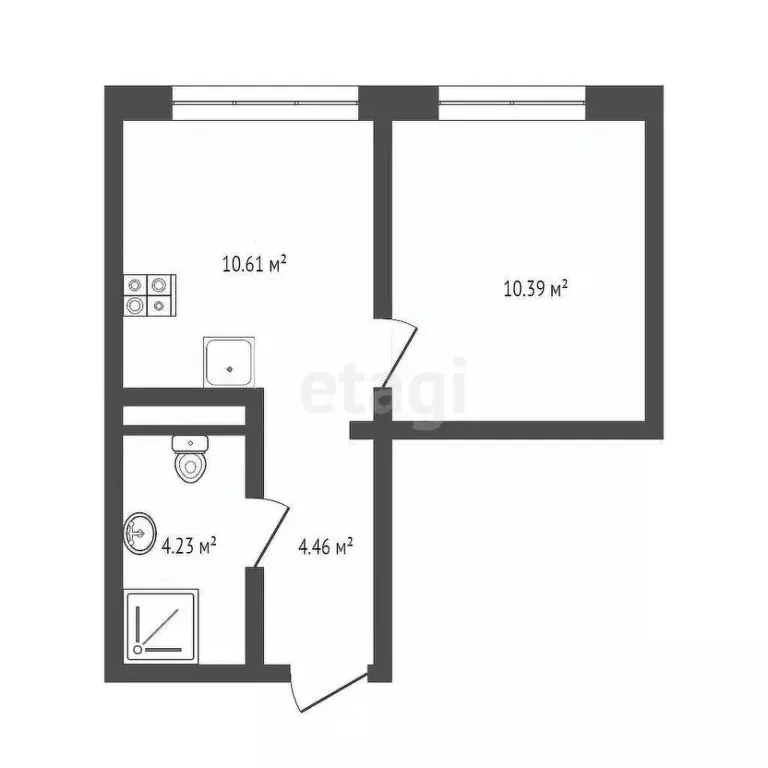 1-к кв. Тюменская область, Тюмень Харьковская ул., 76 (26.8 м) - Фото 2
