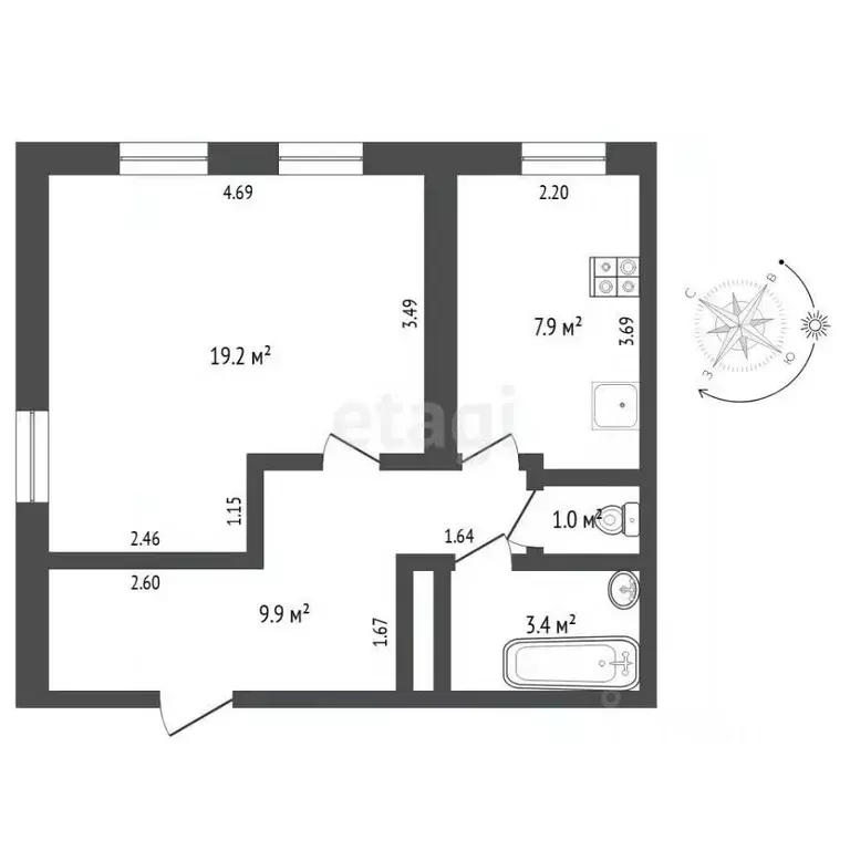 1-к кв. Тюменская область, Тюмень ул. Республики, 204к14 (41.6 м) - Фото 1