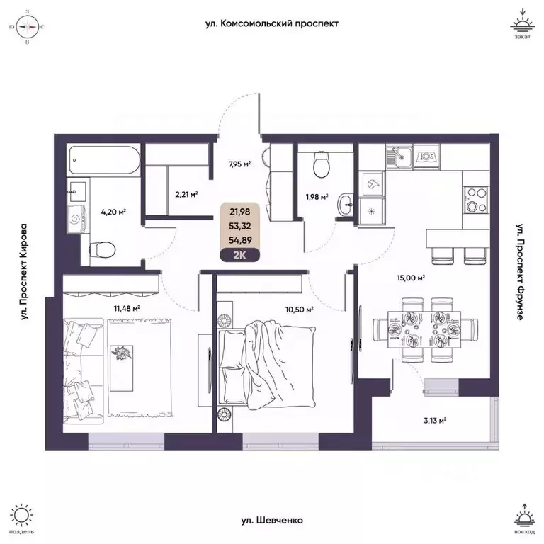 2-к кв. Томская область, Томск Енисейская ул., 35А (53.32 м) - Фото 1