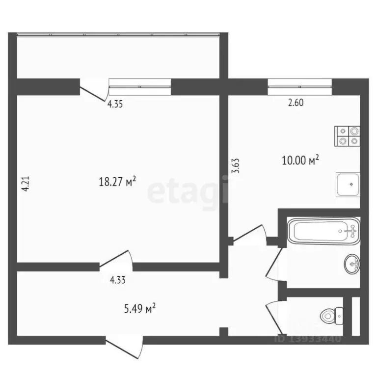 1-к кв. Тюменская область, Тюмень ул. Николая Ростовцева, 6к1 (40.2 м) - Фото 2