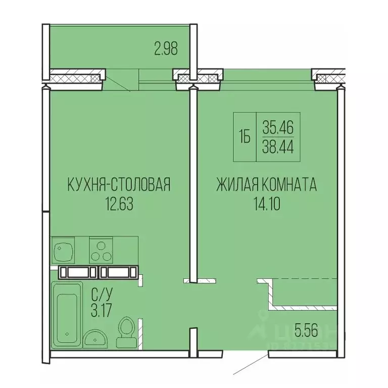 1-к кв. Архангельская область, Архангельск Карпогорская ул., 38 (38.44 ... - Фото 0