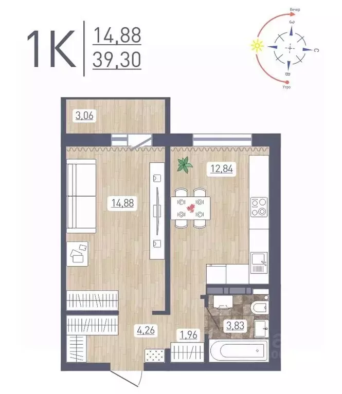 1-к кв. Новосибирская область, Новосибирск ул. Забалуева, 69 (39.3 м) - Фото 0