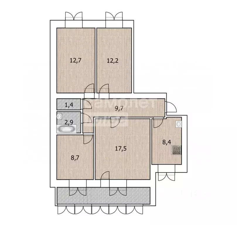 4-к кв. Башкортостан, Уфа Кольцевая ул., 180 (77.1 м) - Фото 1