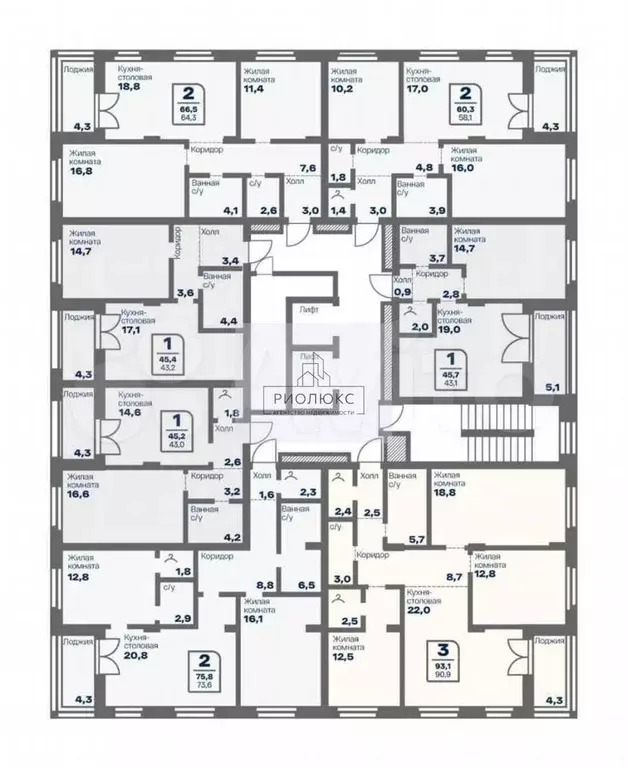 2-к. квартира, 75,8 м, 4/9 эт. - Фото 0