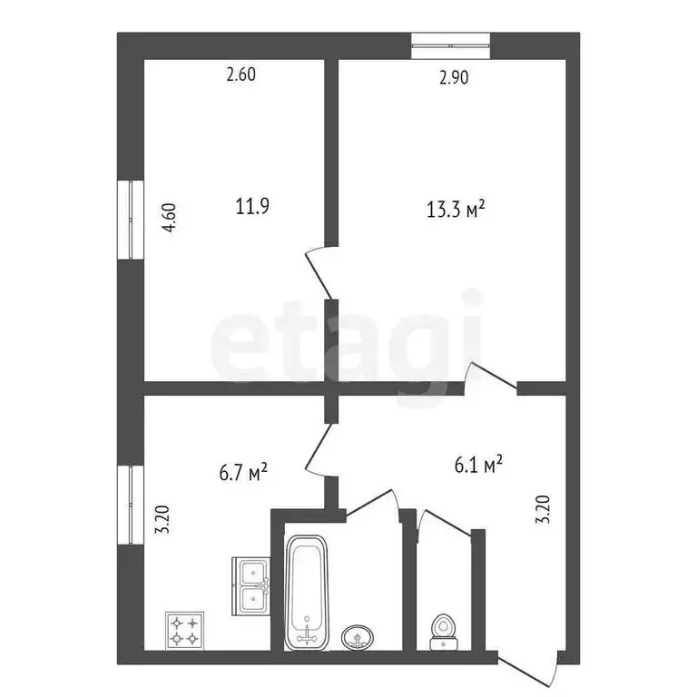 2-комнатная квартира: село Никитовка, улица Калинина, 24 (42.2 м) - Фото 1