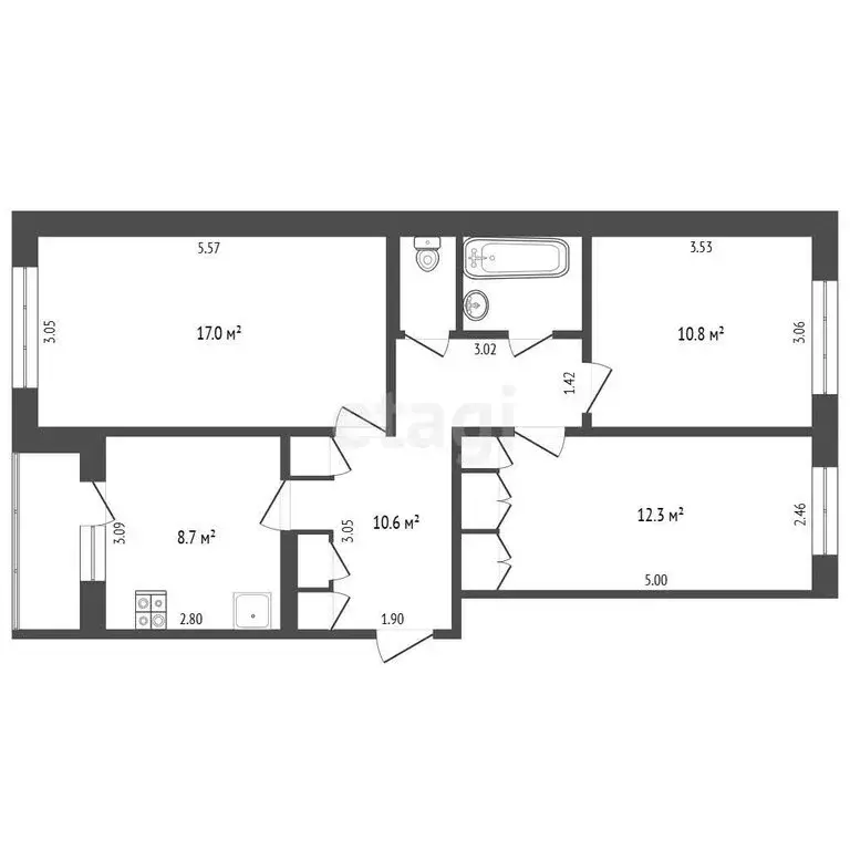 3-комнатная квартира: Жуковский, Клубная улица, 8 (66.9 м) - Фото 1