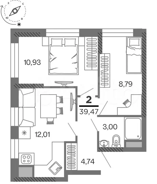 2-к. квартира, 39,5 м, 20/25 эт. - Фото 1
