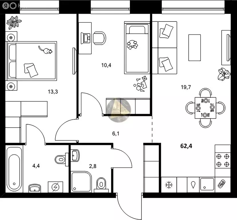 2-комнатная квартира: Санкт-Петербург, Галерный проезд, 1к2 (62.4 м) - Фото 1