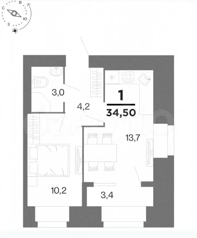 1-к. квартира, 34,5 м, 15/16 эт. - Фото 1