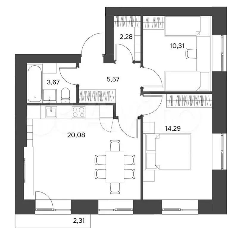 3-к. квартира, 56,9 м, 5/5 эт. - Фото 1